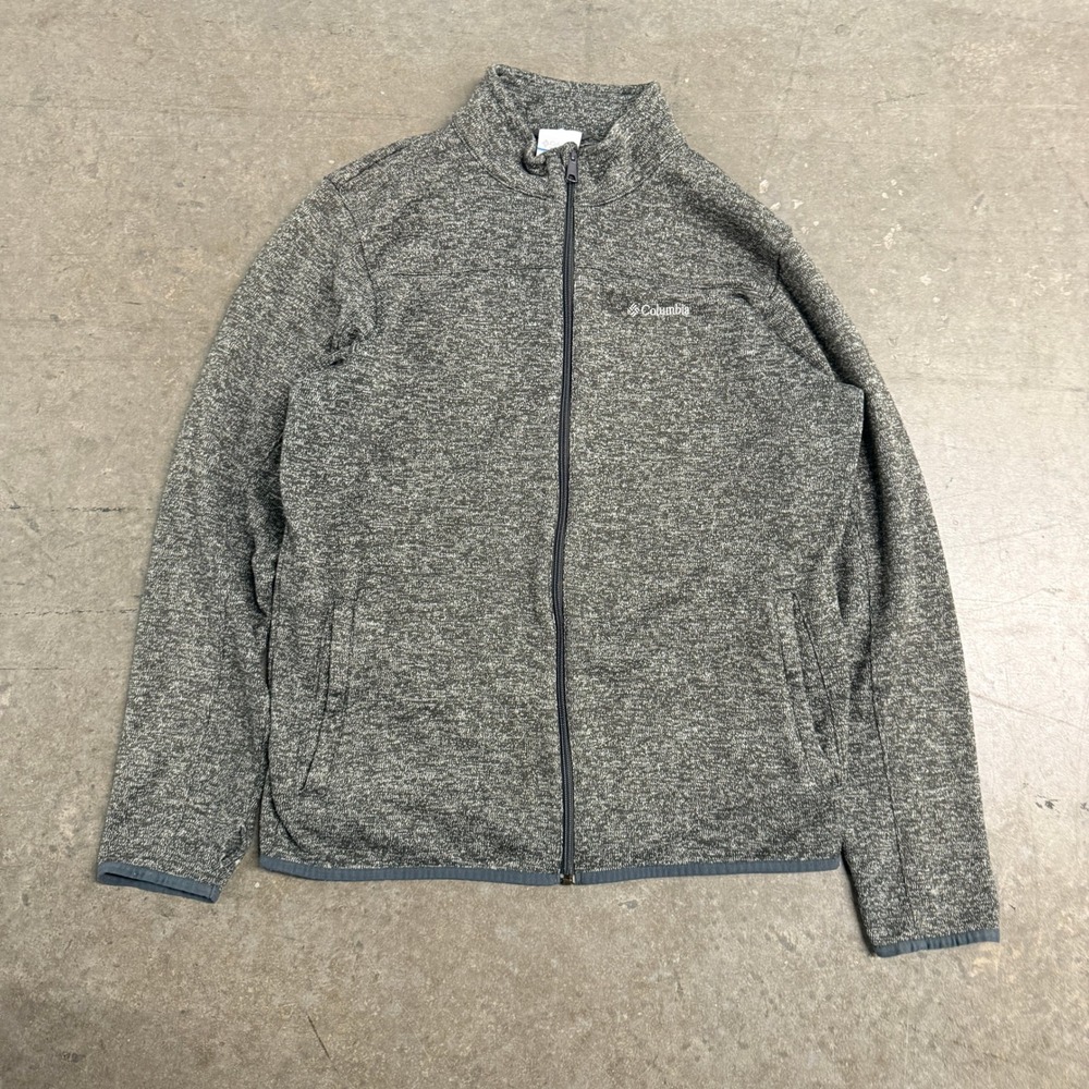 Columbia Mens Grey Marl Sweater Knit Full Zip Fleece Jacket Large 2386